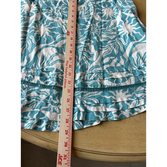 Linen Dress moon stars sea shells beach boho teal green Tropical Pockets retro s - Picture 12 of 13